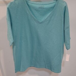Talbots Women's Short Sleeve V-Neck Top in Aqua Blue